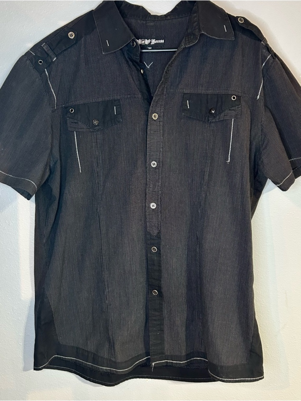 Men's Black Short-Sleeve Casual Button-Down Shirt western rock rockabilly 2XL